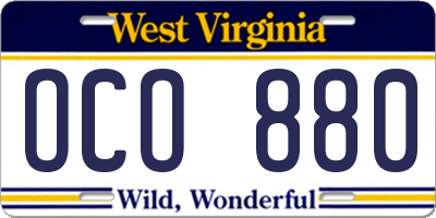 WV license plate OCO880