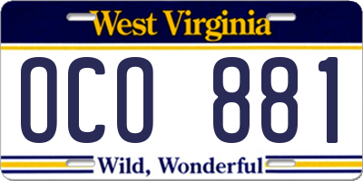 WV license plate OCO881