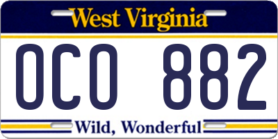 WV license plate OCO882