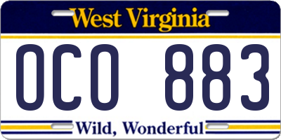 WV license plate OCO883