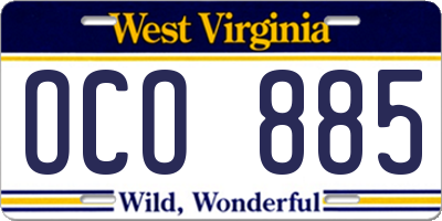 WV license plate OCO885