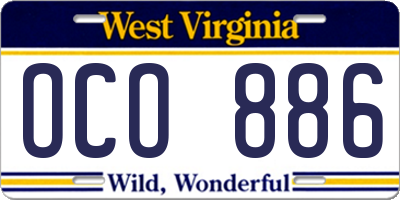 WV license plate OCO886