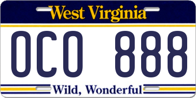 WV license plate OCO888