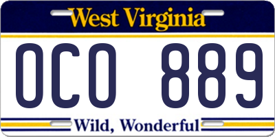 WV license plate OCO889