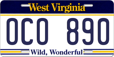 WV license plate OCO890