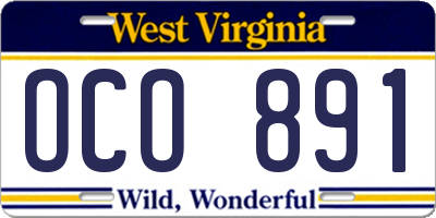 WV license plate OCO891