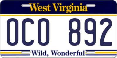 WV license plate OCO892