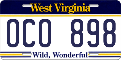 WV license plate OCO898