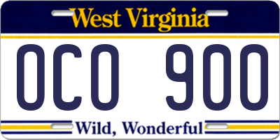 WV license plate OCO900