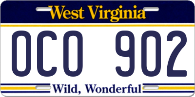 WV license plate OCO902