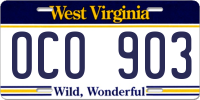 WV license plate OCO903
