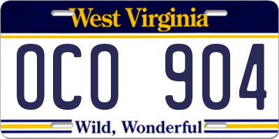 WV license plate OCO904