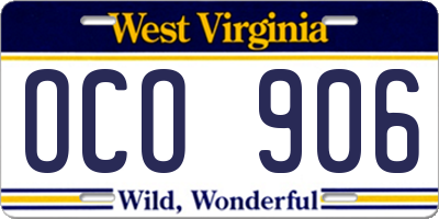 WV license plate OCO906