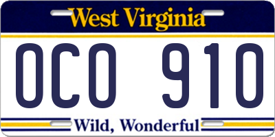 WV license plate OCO910