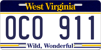 WV license plate OCO911