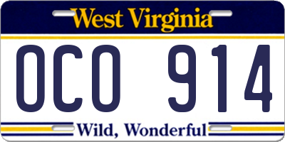 WV license plate OCO914