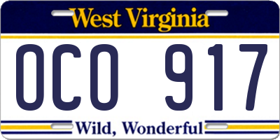 WV license plate OCO917