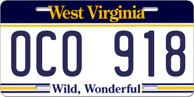 WV license plate OCO918