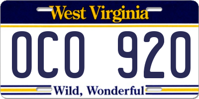 WV license plate OCO920