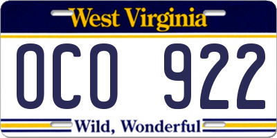 WV license plate OCO922