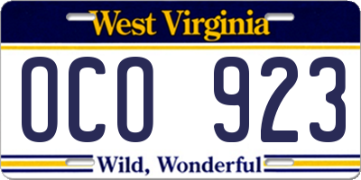 WV license plate OCO923