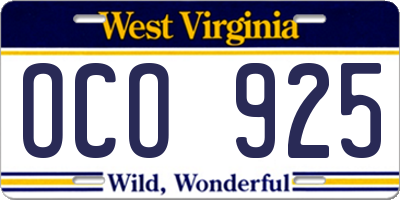 WV license plate OCO925