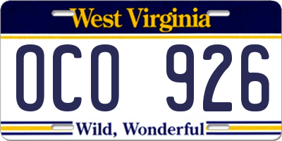 WV license plate OCO926