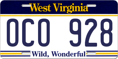 WV license plate OCO928