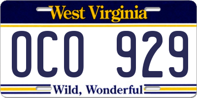 WV license plate OCO929