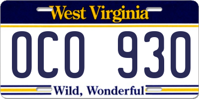 WV license plate OCO930