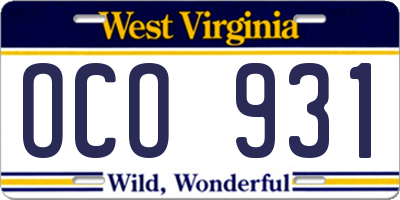WV license plate OCO931