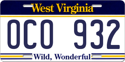 WV license plate OCO932