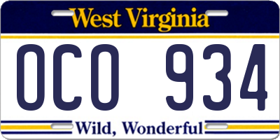 WV license plate OCO934