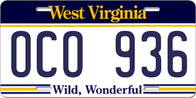 WV license plate OCO936