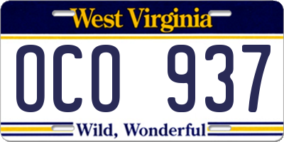 WV license plate OCO937