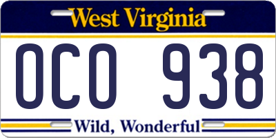 WV license plate OCO938