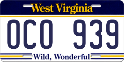 WV license plate OCO939