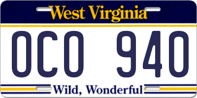 WV license plate OCO940