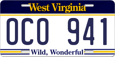 WV license plate OCO941