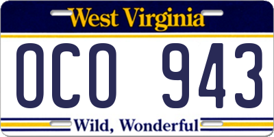 WV license plate OCO943
