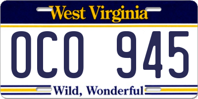 WV license plate OCO945