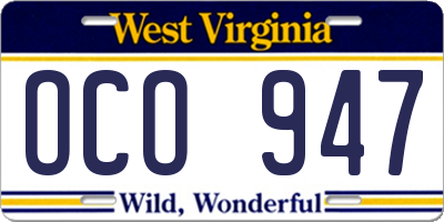 WV license plate OCO947