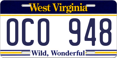 WV license plate OCO948