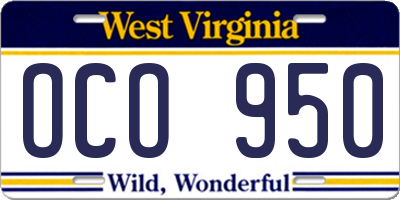 WV license plate OCO950