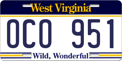 WV license plate OCO951