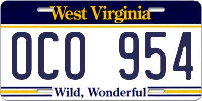 WV license plate OCO954