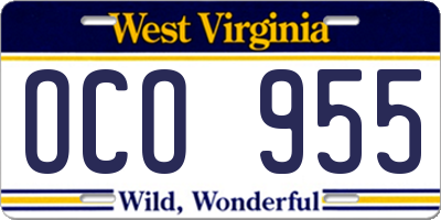 WV license plate OCO955