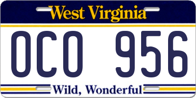 WV license plate OCO956