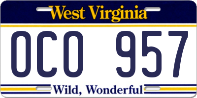 WV license plate OCO957