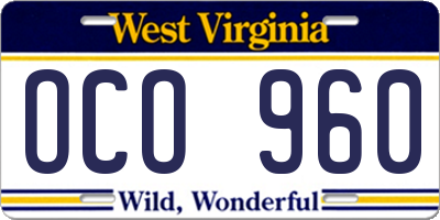 WV license plate OCO960
